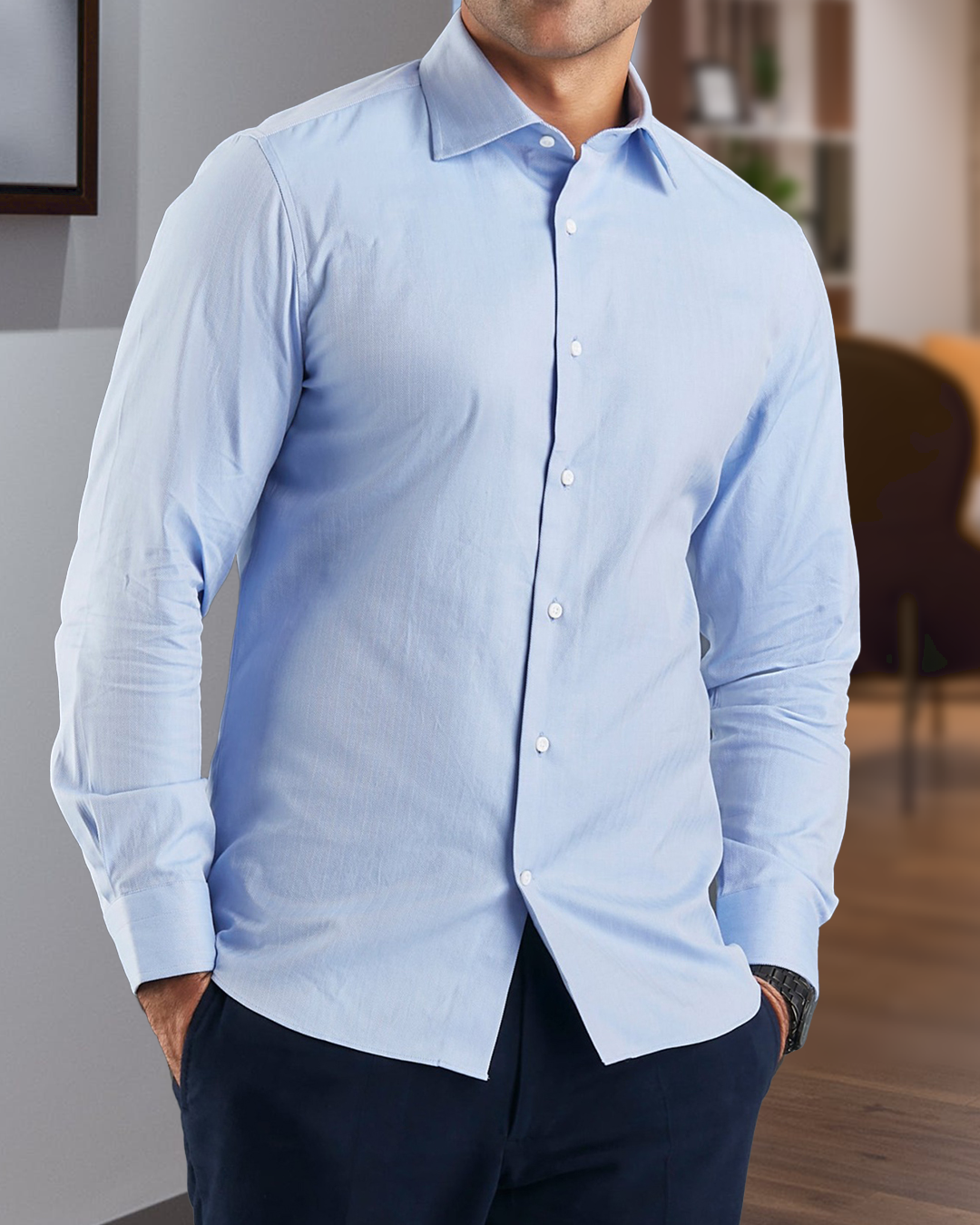 Sky Blue Herringbone Shirt