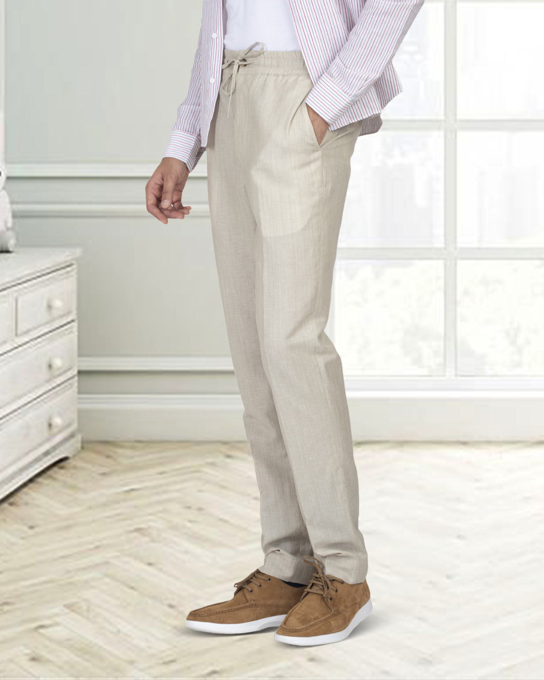 VBC: Ecru Wool-Linen Drawstring Pant