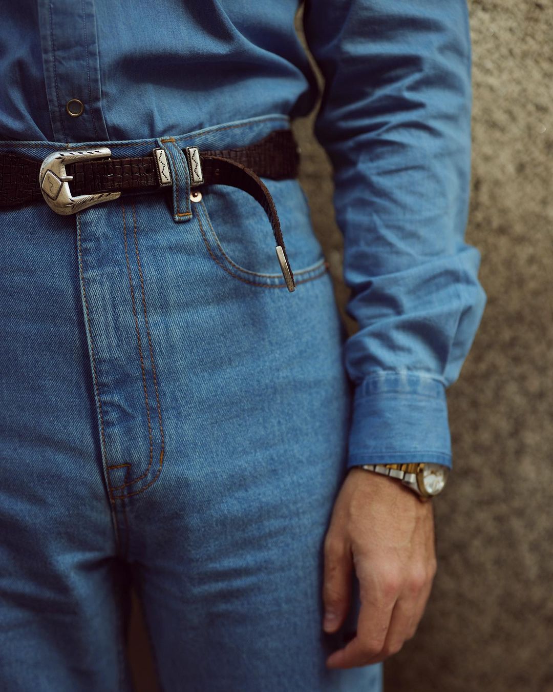 Fade Washed Indigo Denim Chambray Shirt