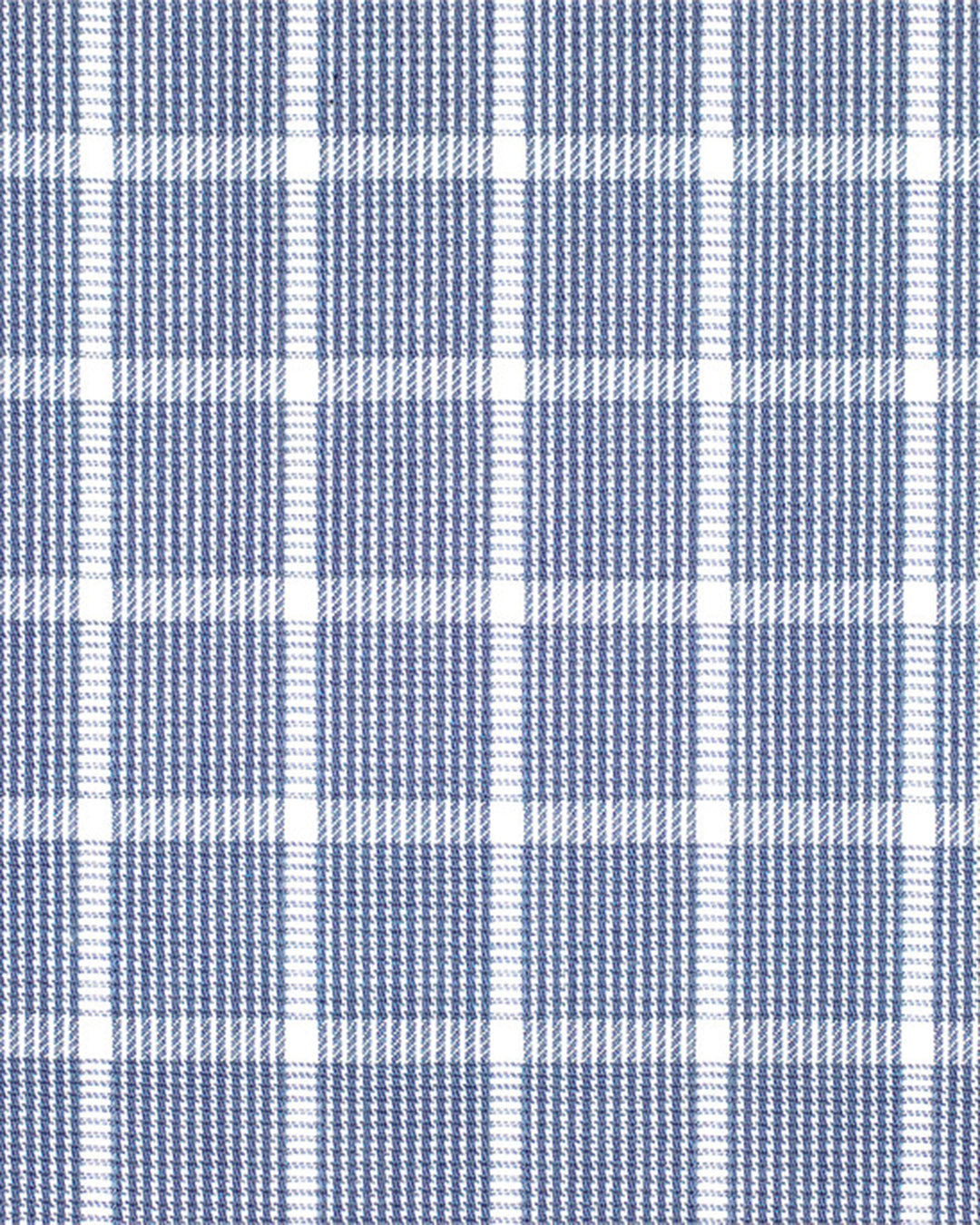 Closeup view of custom check shirts for men by Luxire in navy blue white grid 2