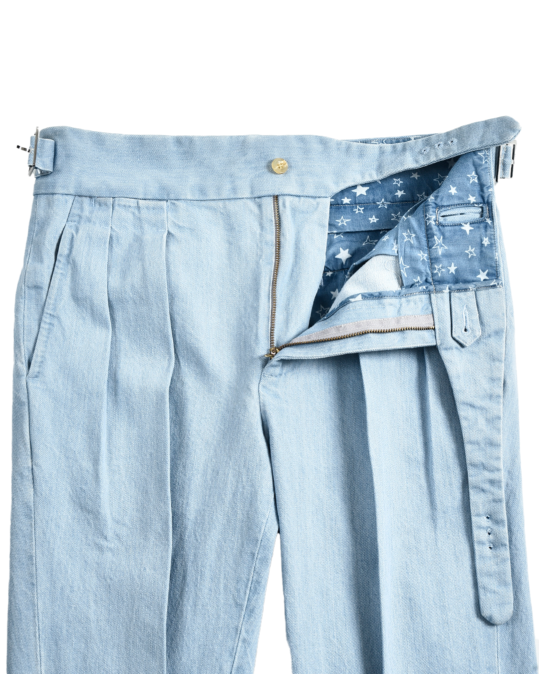 Gurkha Pant in Fade Washed Blue Selvage With Turquoise Tint