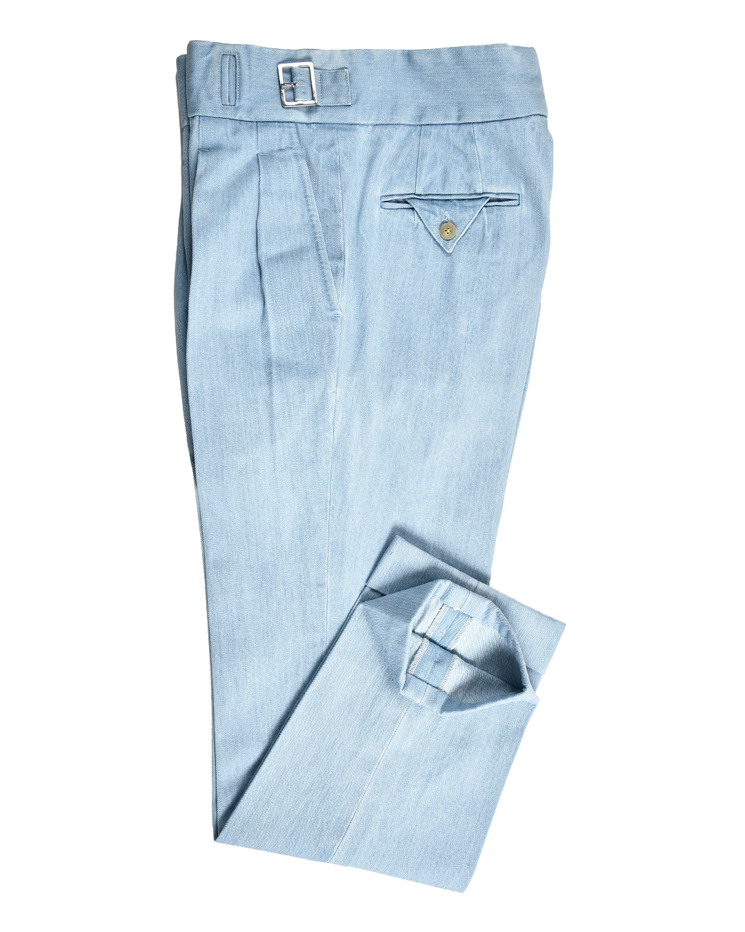 Gurkha Pant in Fade Washed Blue Selvage With Turquoise Tint