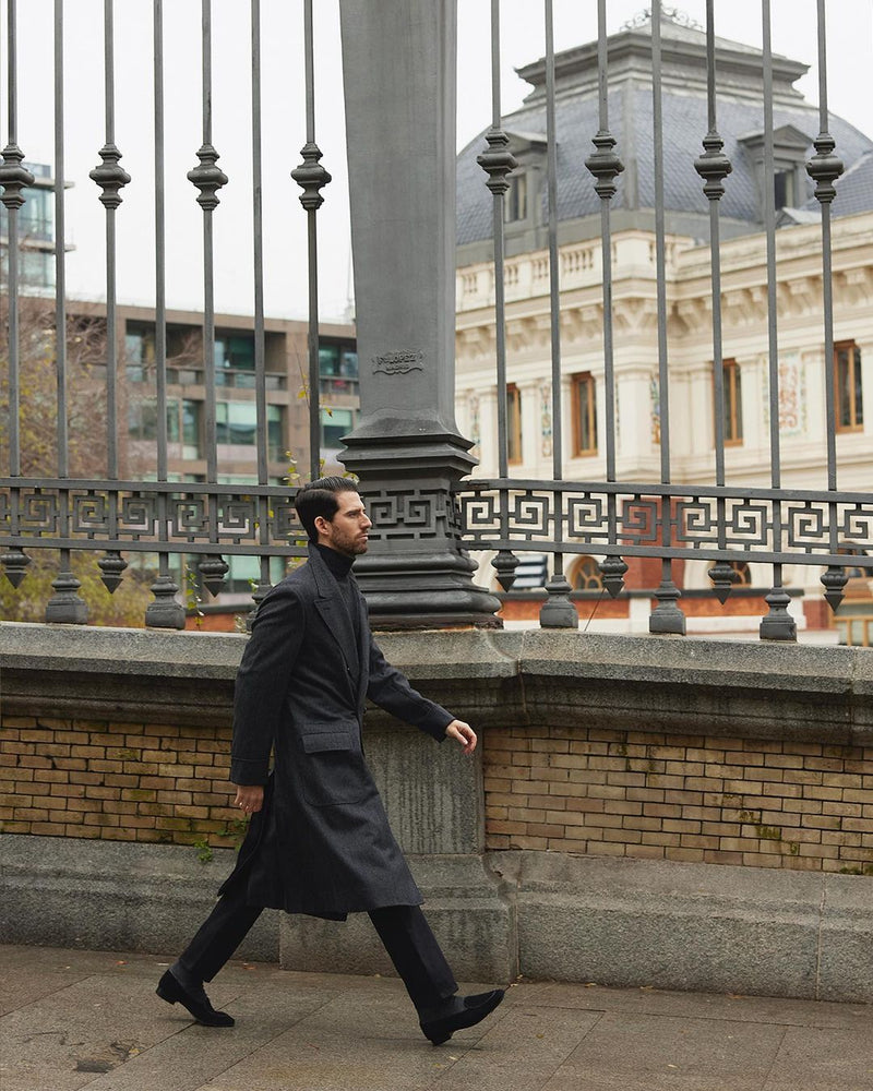 Model wearing mens selvedge jeans by Luxire in black 6