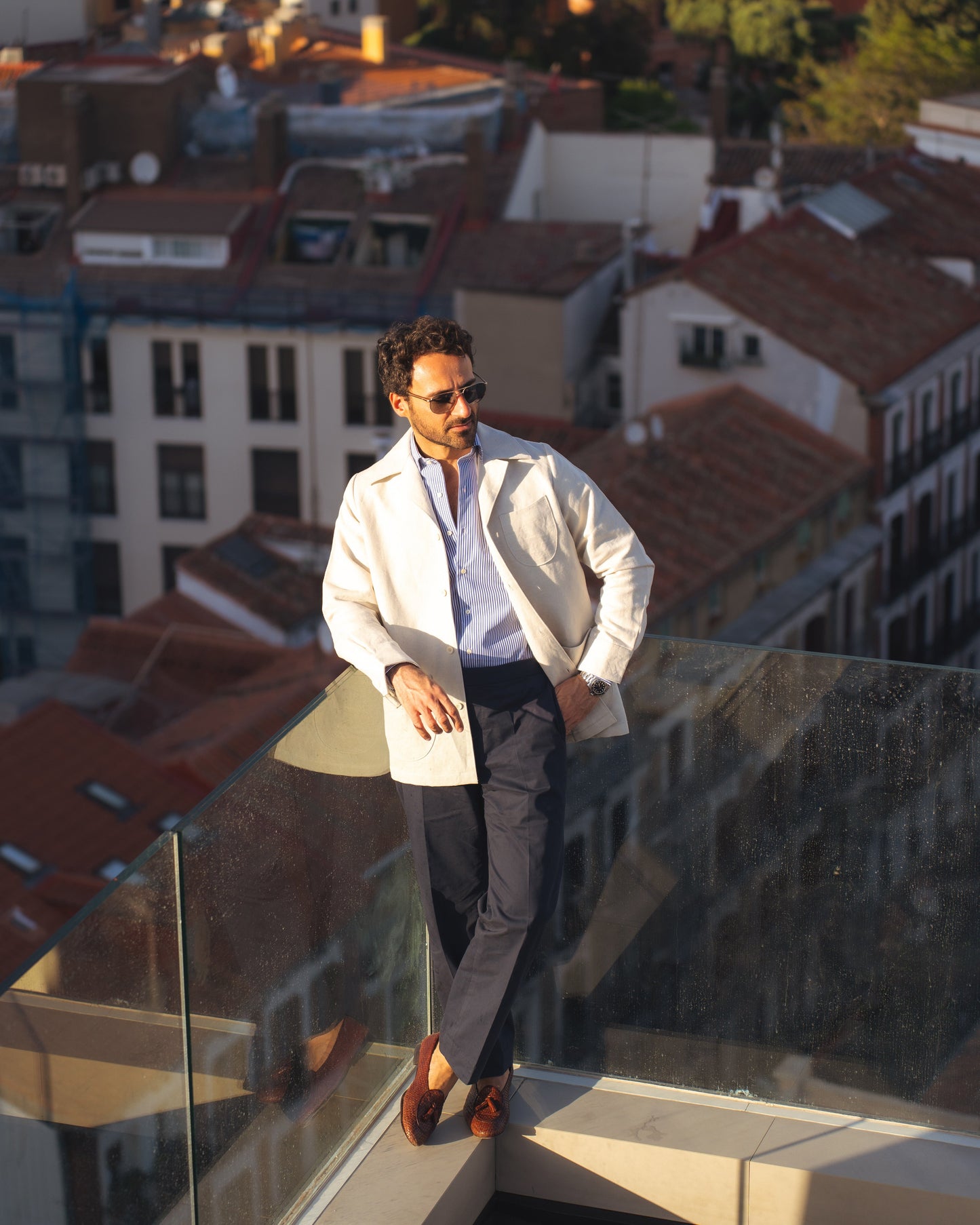 Linen Vintage Cream Birdseye Shirt Jacket