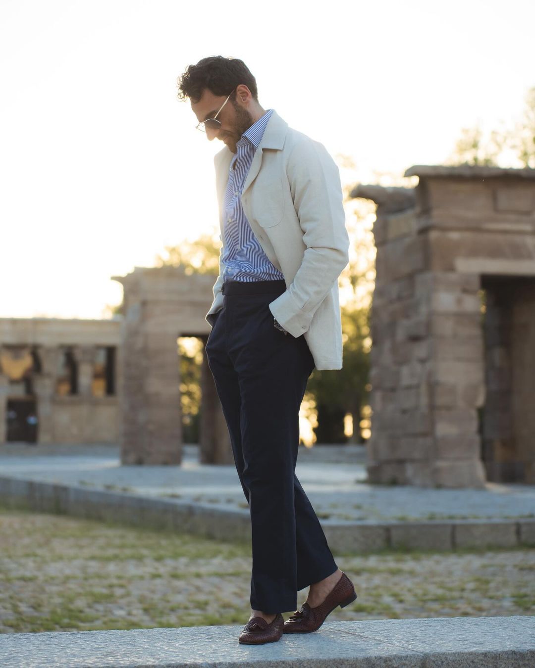 Linen Vintage Cream Birdseye Shirt Jacket