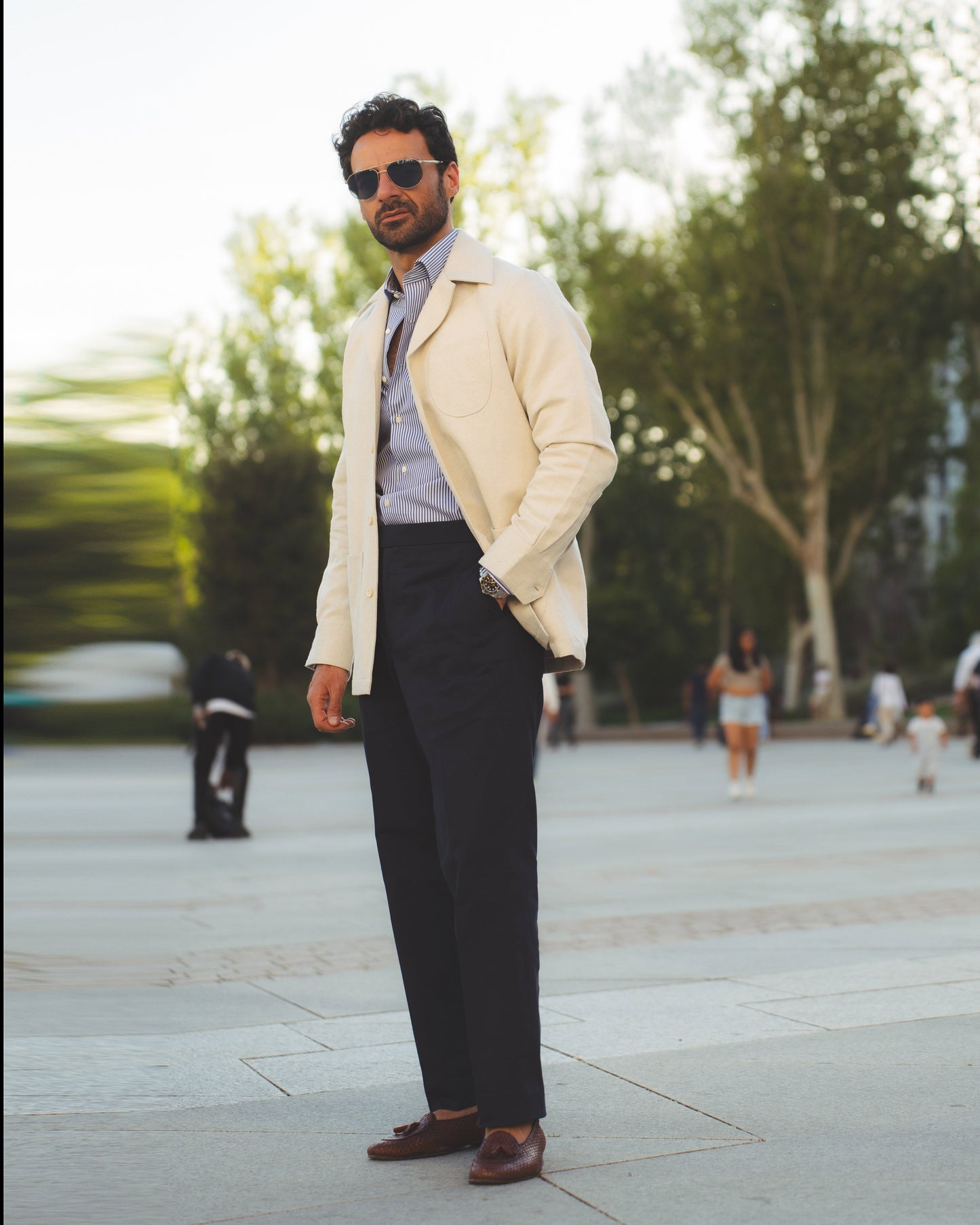 Linen Vintage Cream Birdseye Shirt Jacket