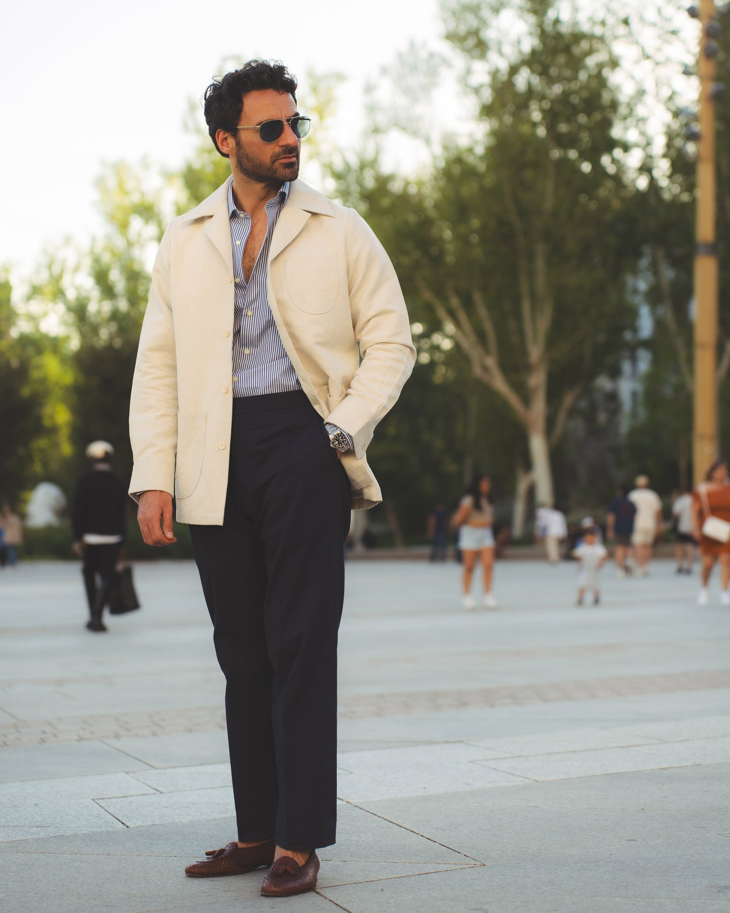 Linen Vintage Cream Birdseye Shirt Jacket