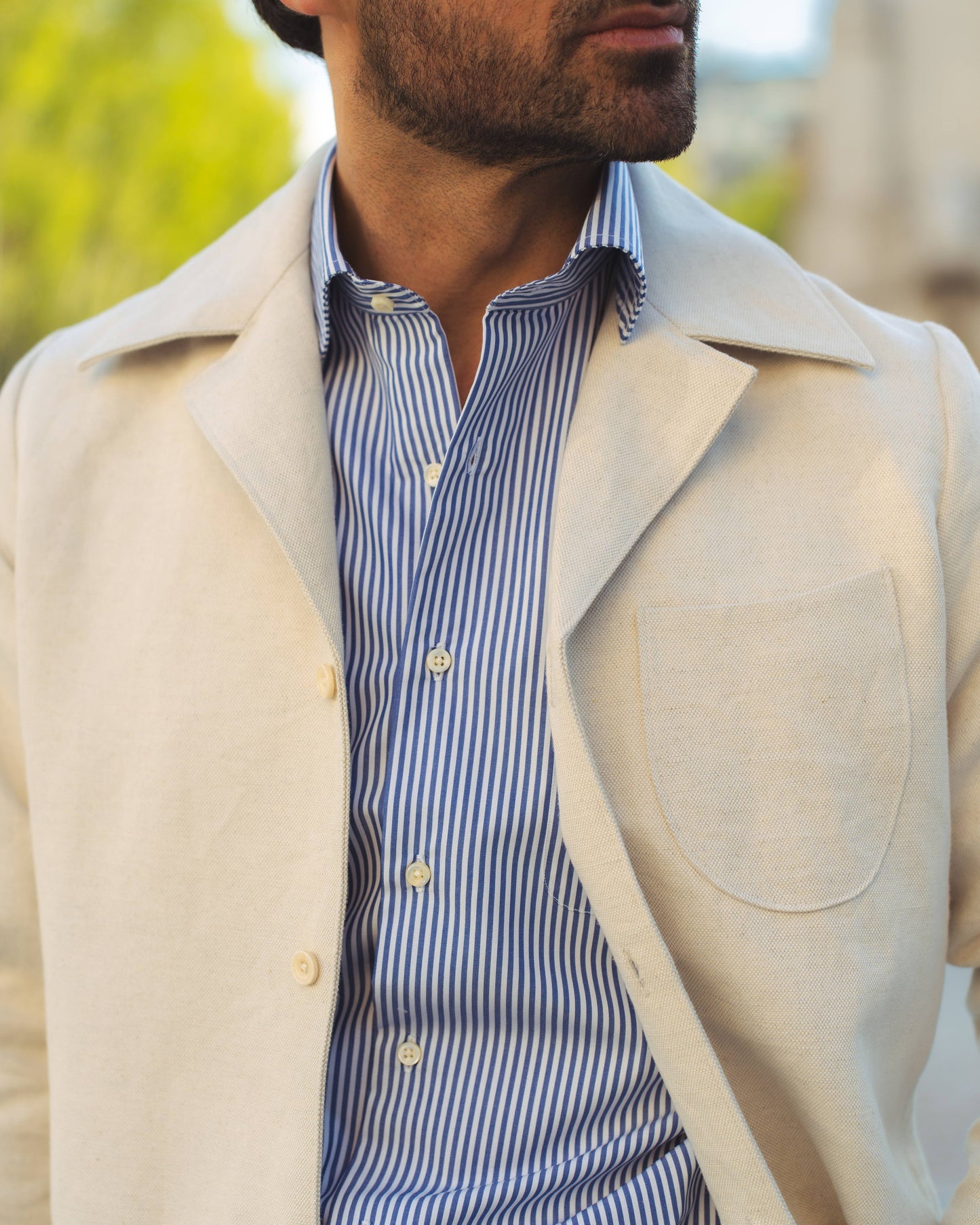 Linen Vintage Cream Birdseye Shirt Jacket