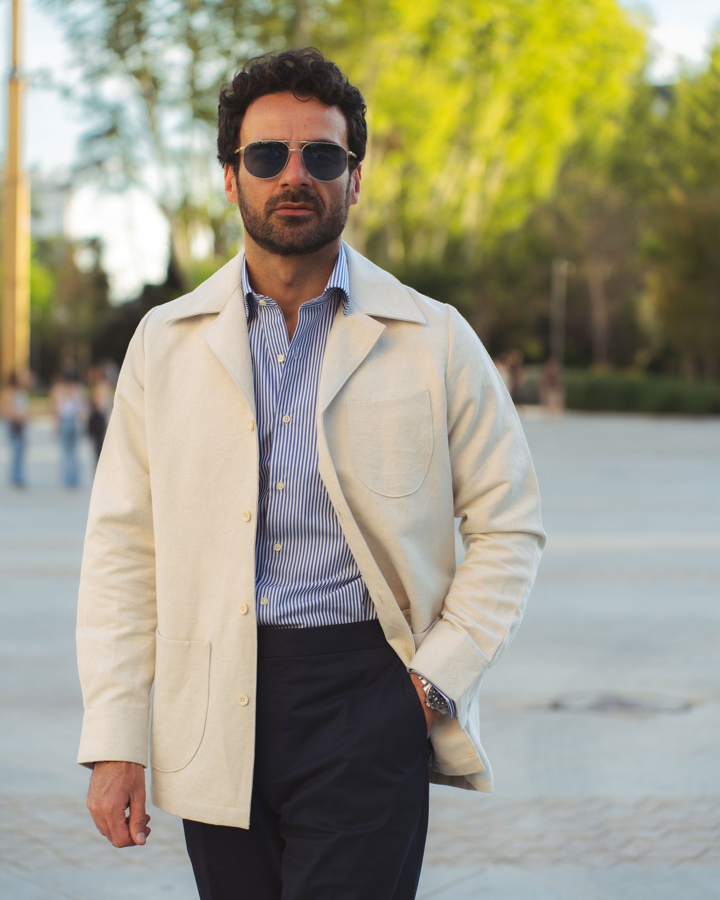 Linen Vintage Cream Birdseye Shirt Jacket