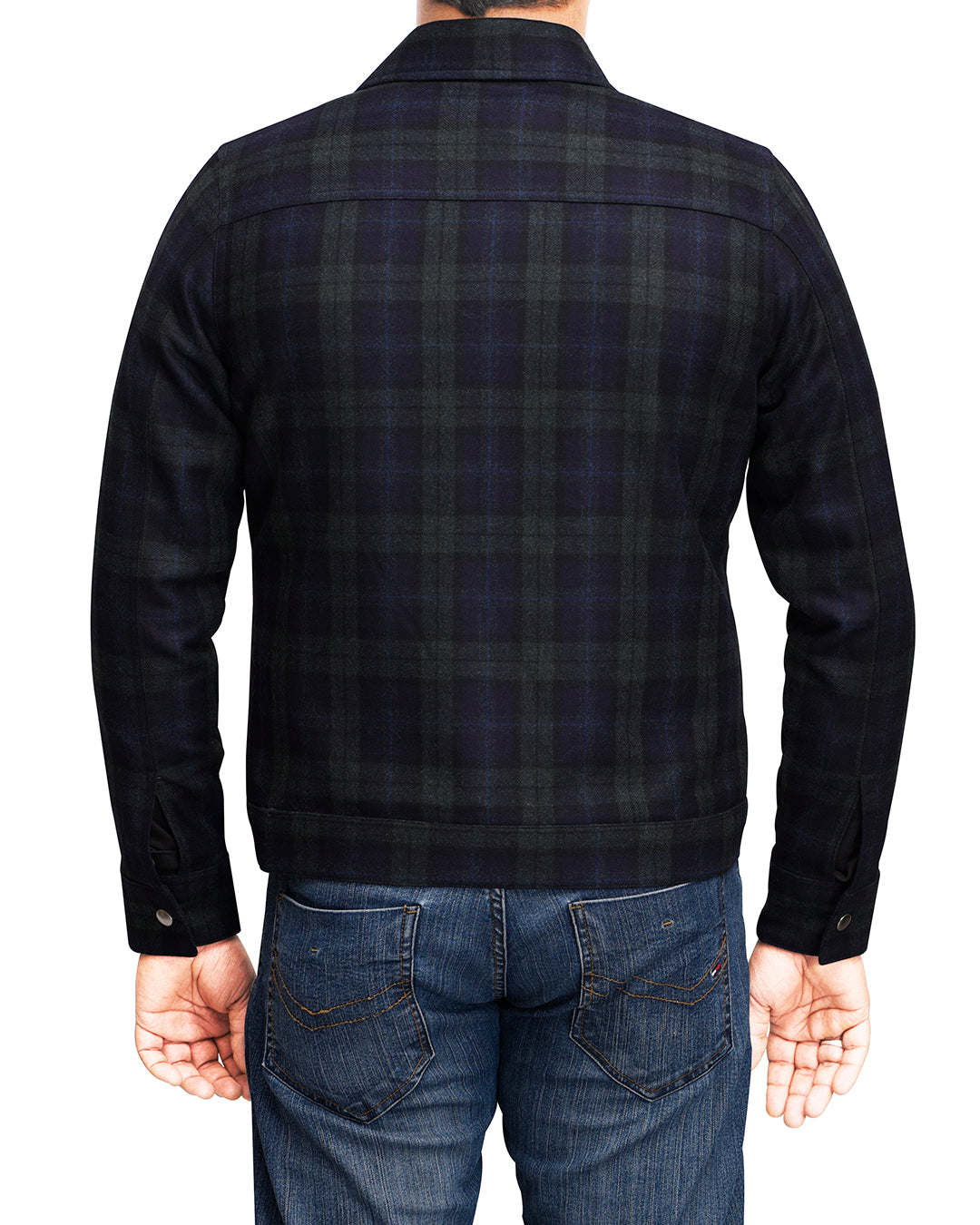 Back of the wool shirt jacket for men by Luxire in checks