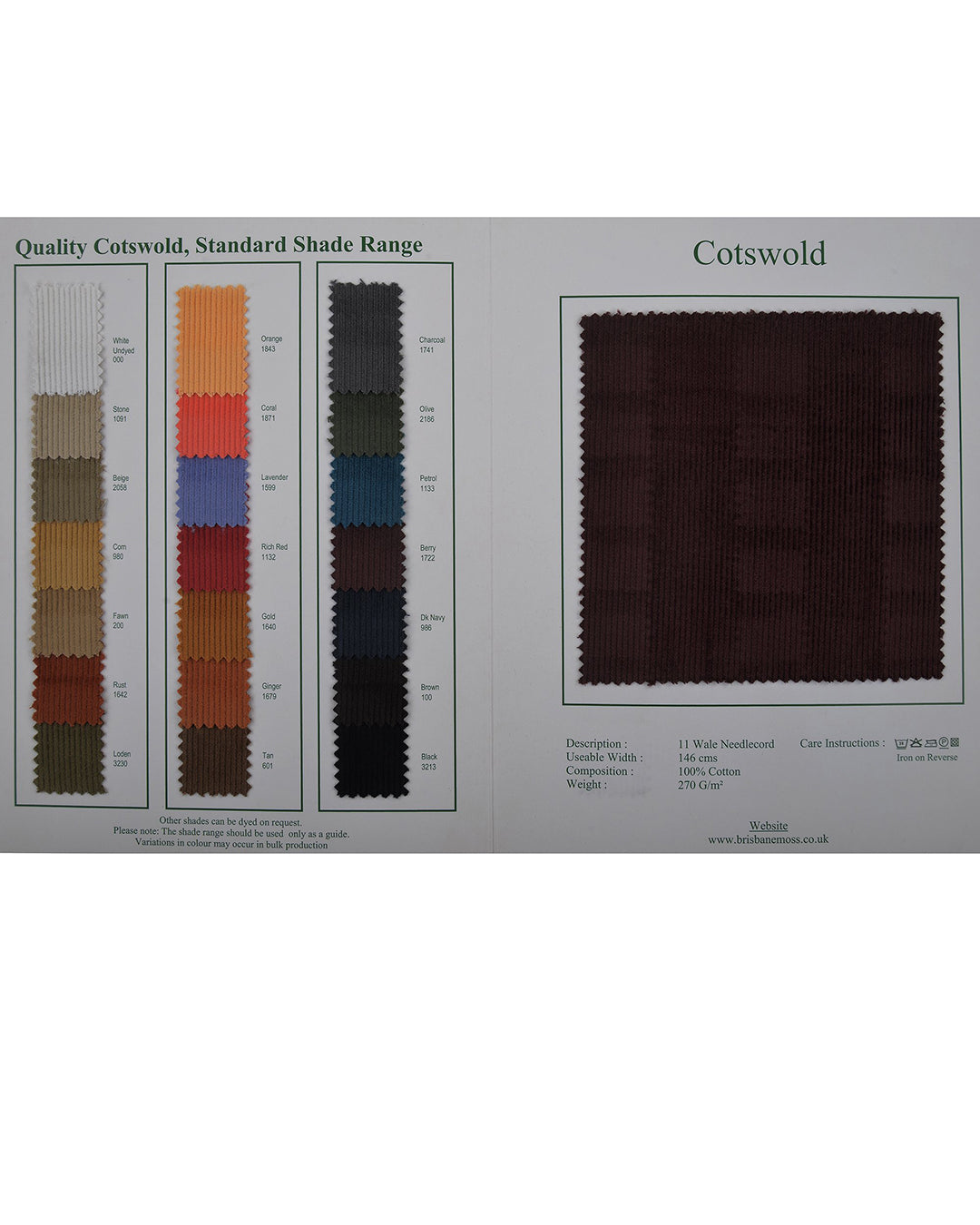 Brisbane Moss Charcoal Needlecord