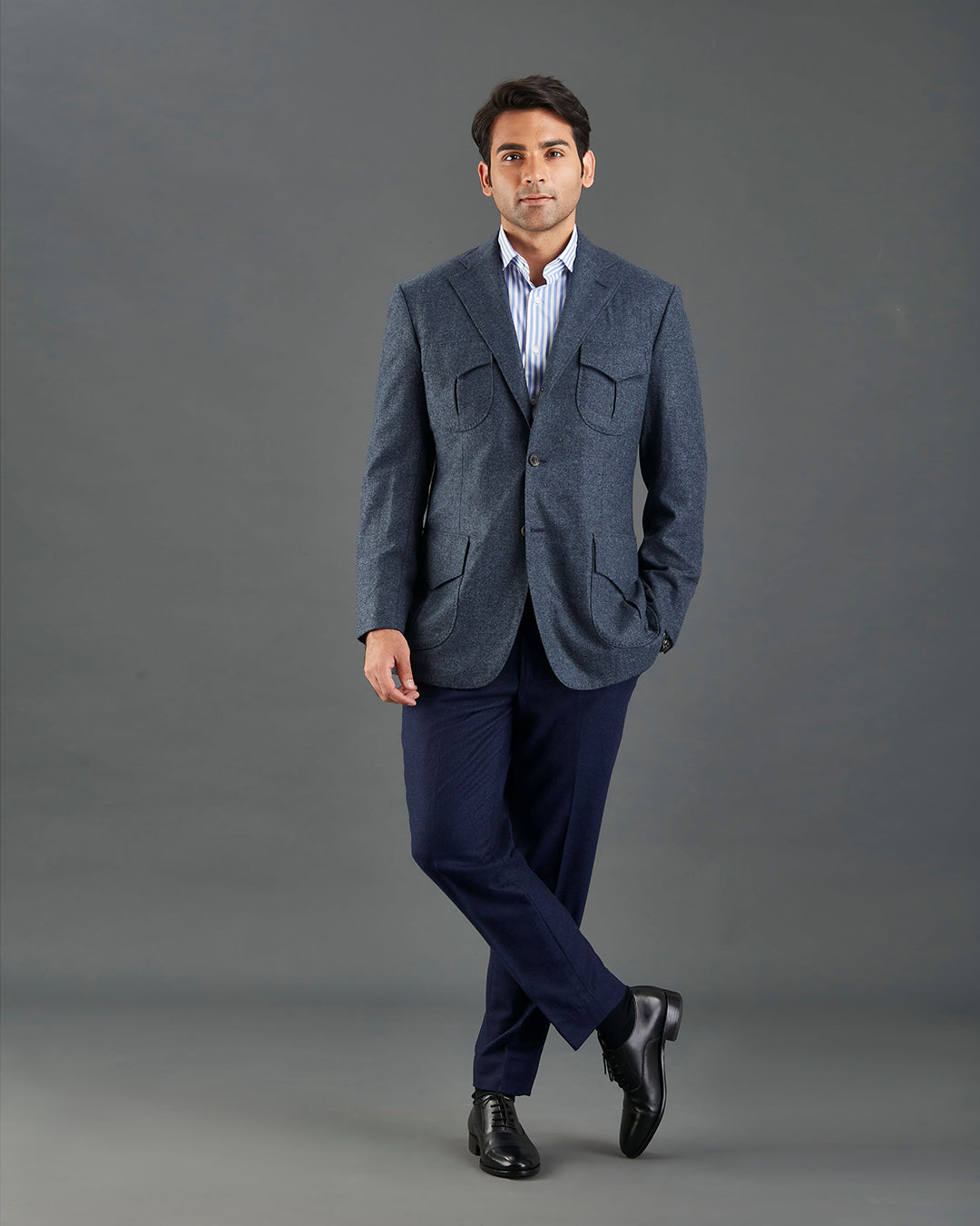 EThomas Prussian Blue Harringbone Jacket