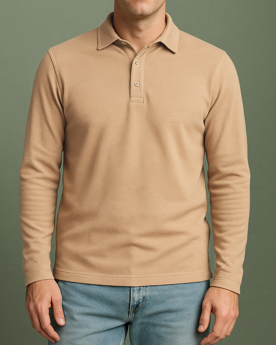 EZS Aria Beige Long Sleeve Polo - 1