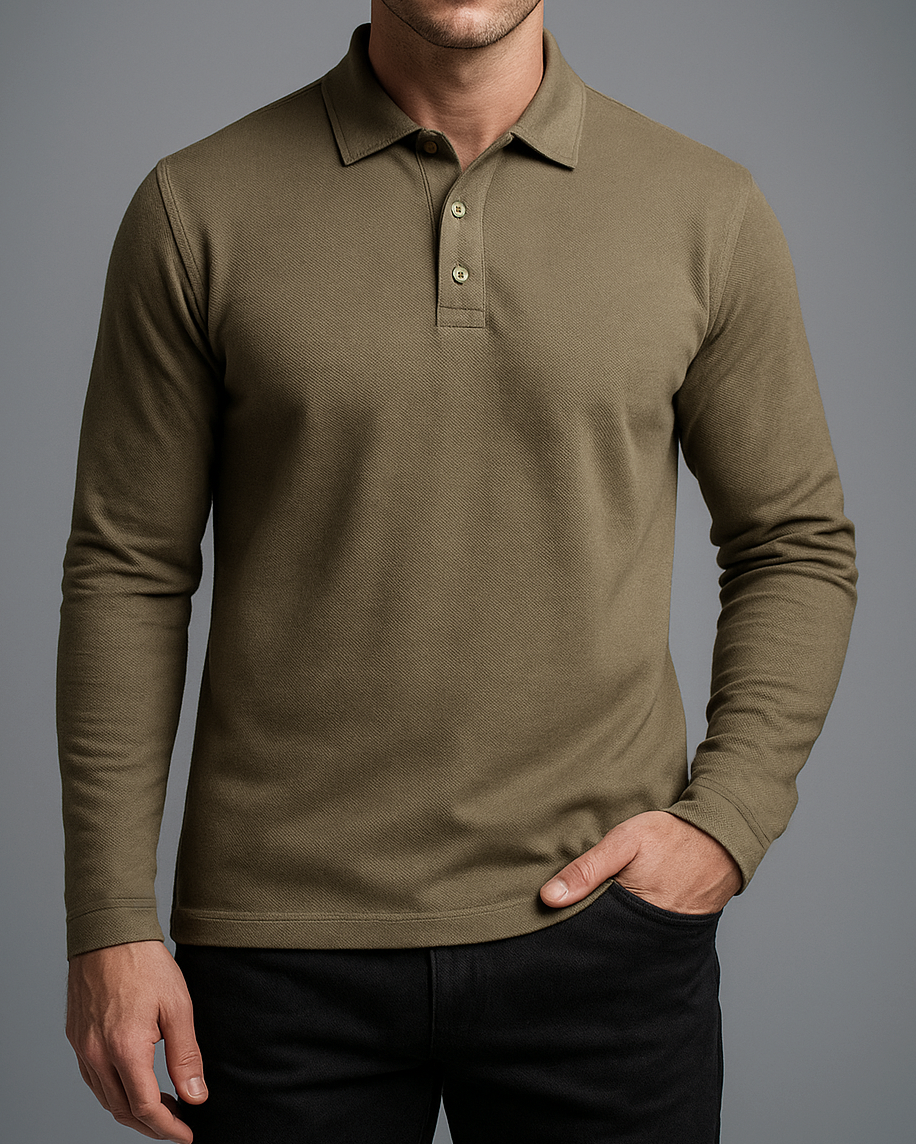EZS Aria Olive Long Sleeve Polo - 1
