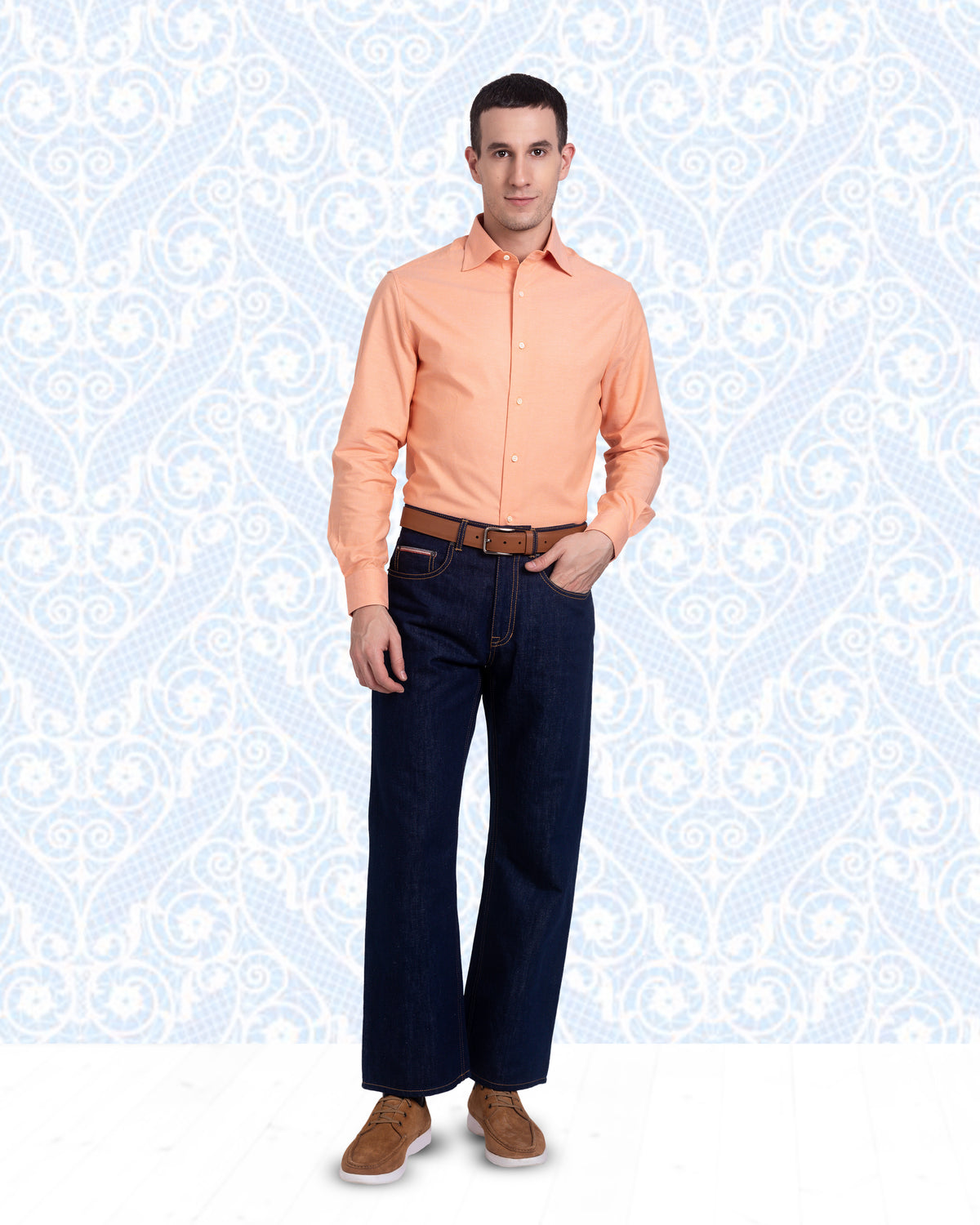 Apricot Orange Pinpoint Oxford Shirt - 3