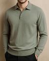 EZS Merino Wool Pale Olive  Long Sleeve Polo