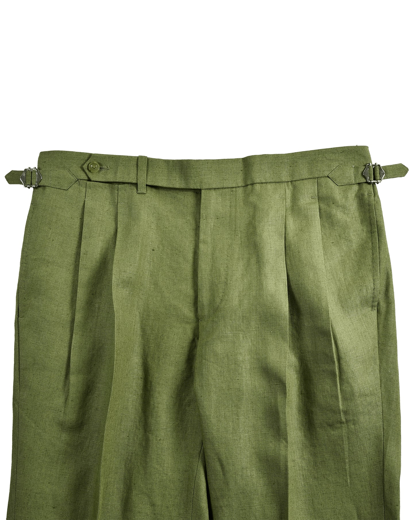 Pleated Fern Green Linen Dress Pant