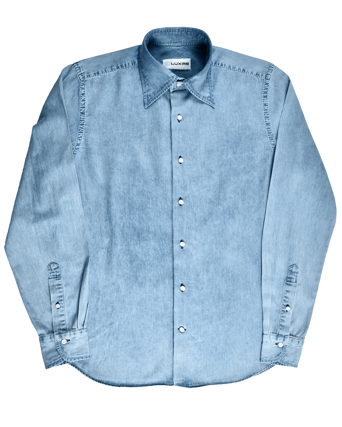 Fade Washed Light Blue Denim Chambray Shirt - 15