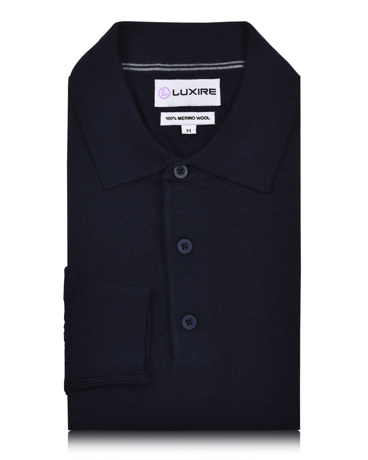 EZS Merino Wool Navy Long Sleeve Polo - 3