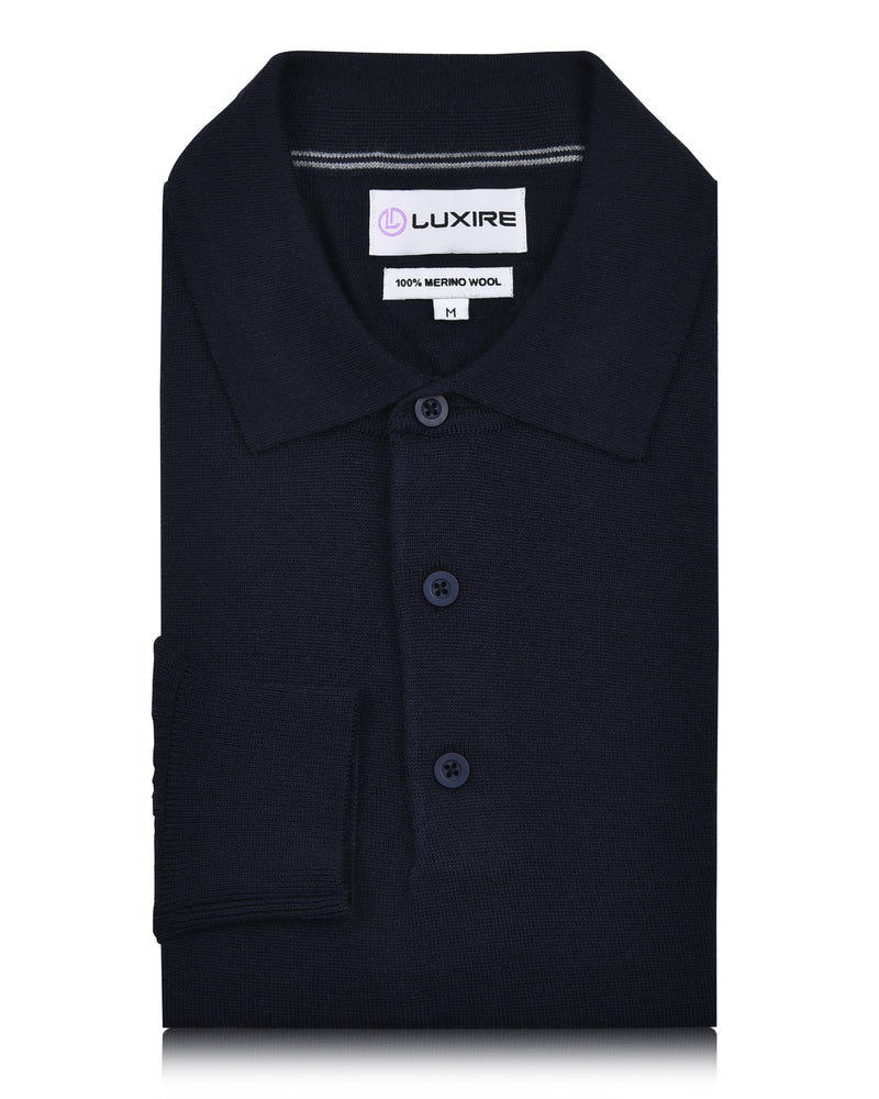 EZS Merino Wool Navy Long Sleeve Polo