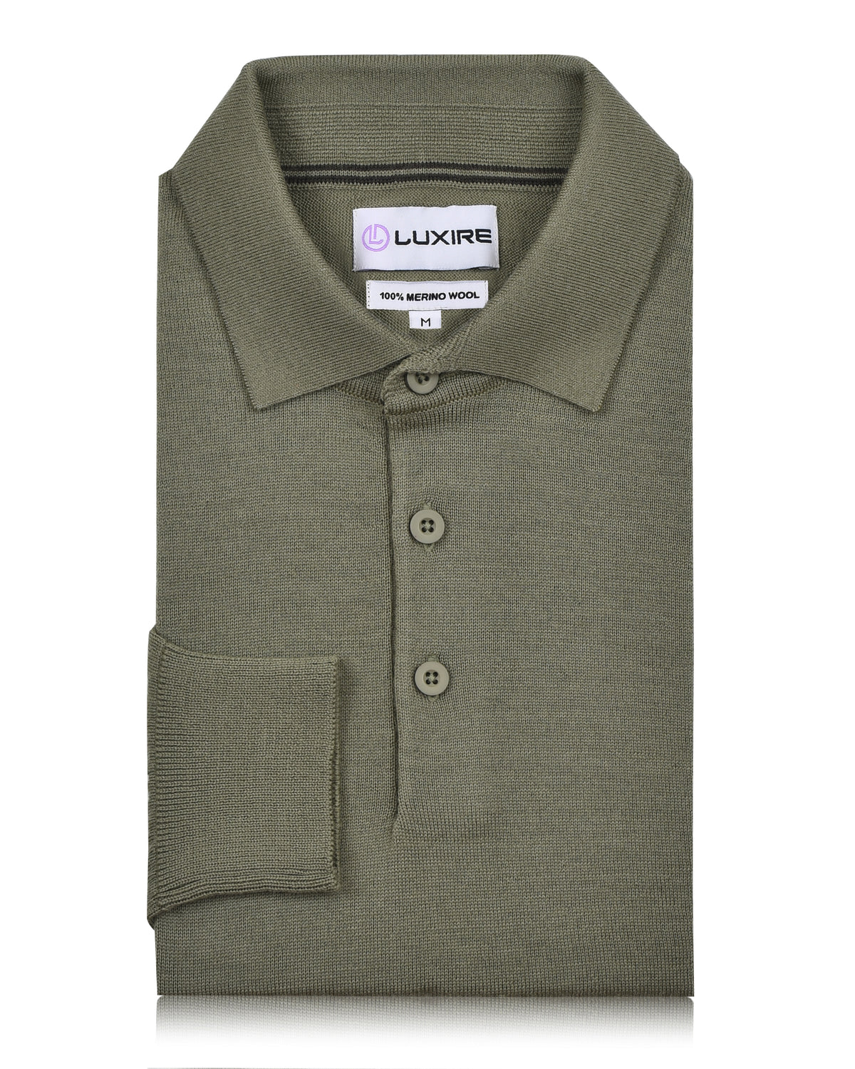 EZS Merino Wool Pale Olive  Long Sleeve Polo - 3