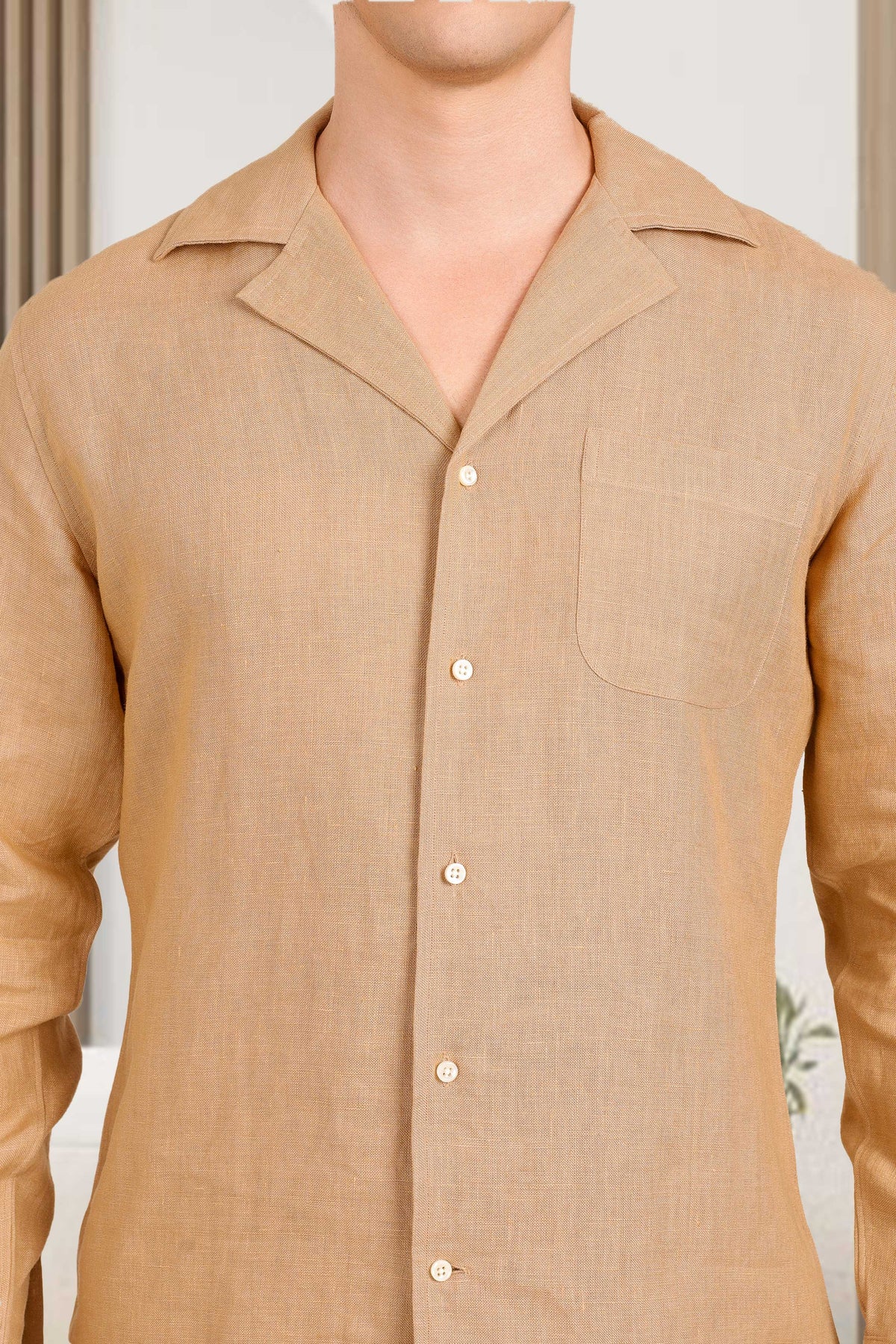 Camp Collar Shirt in Golden Linen - 4
