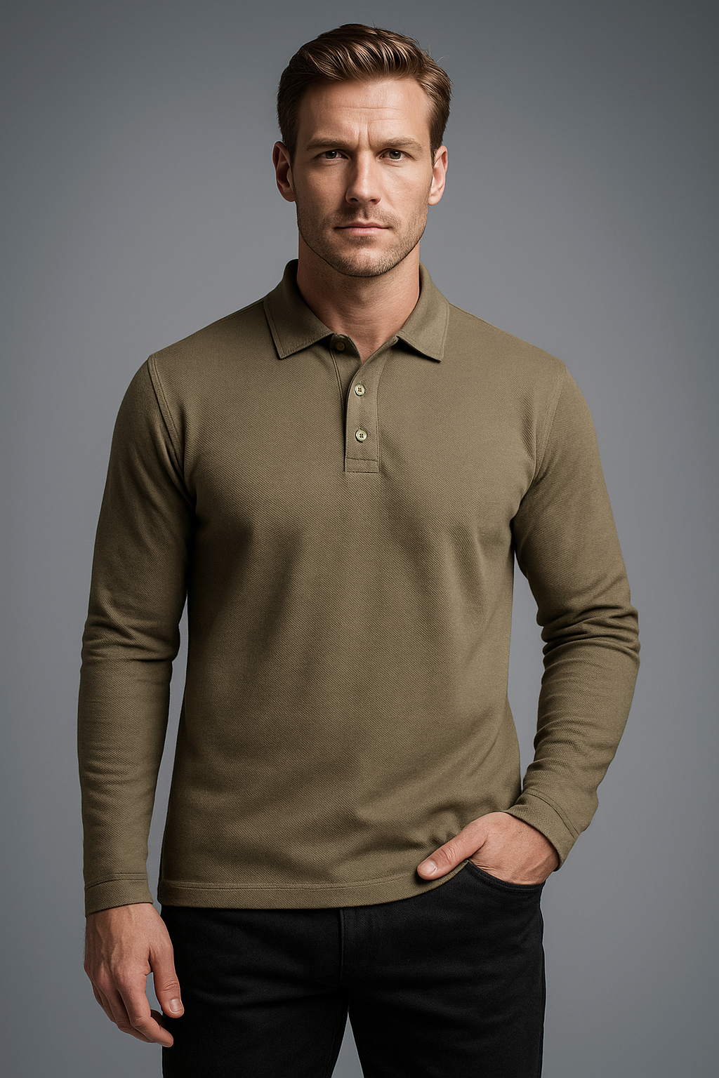EZS Aria Olive Long Sleeve Polo - 2