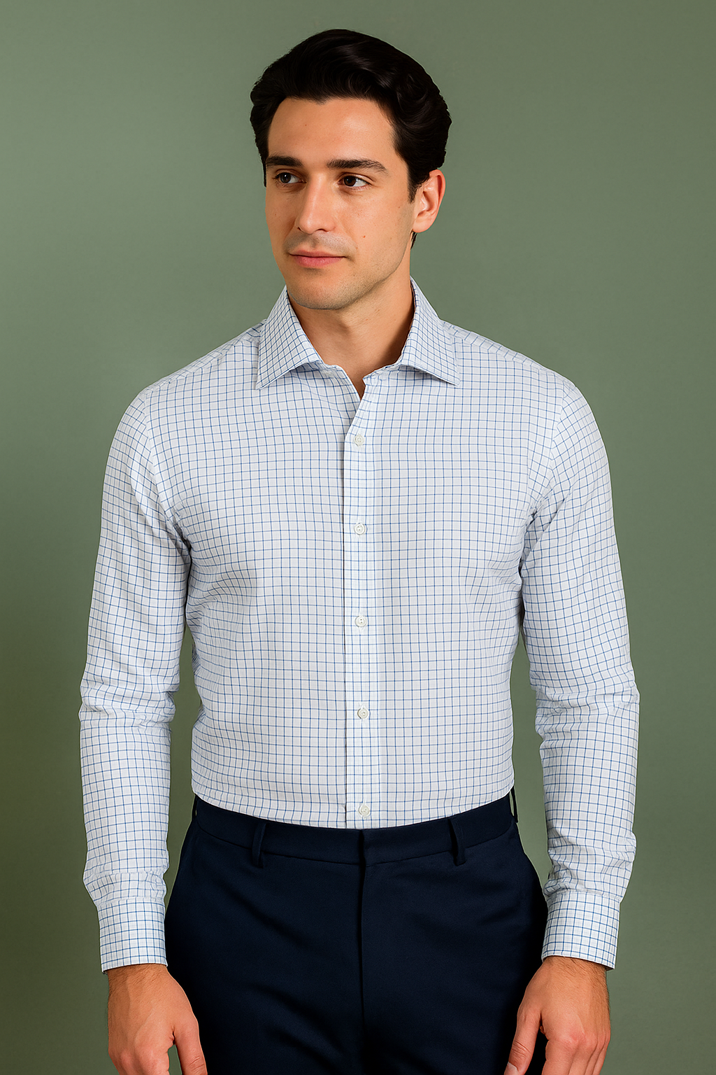 Navy White Checks Shirt - 1