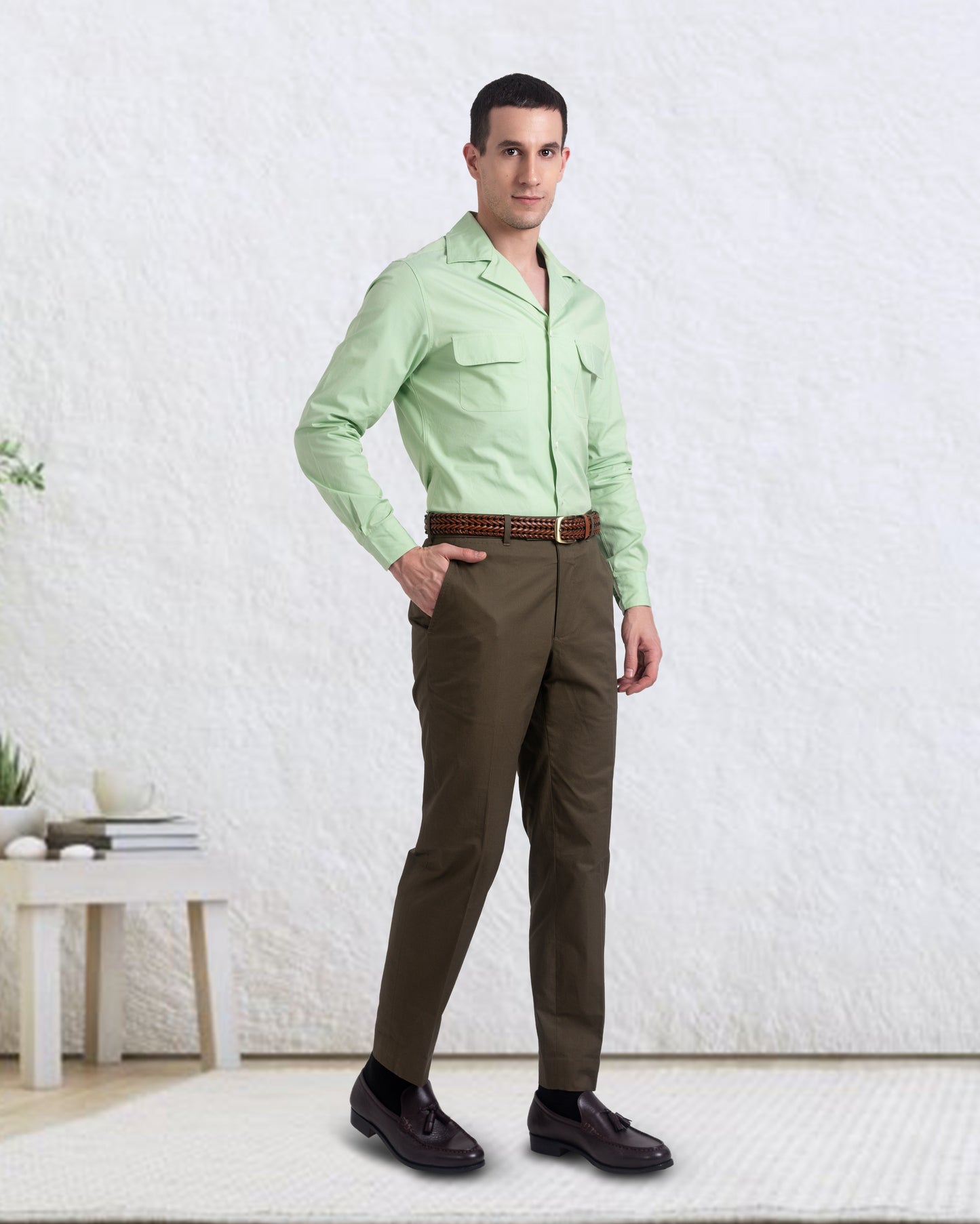 Camp Collar Shirt in Pista Green Plain