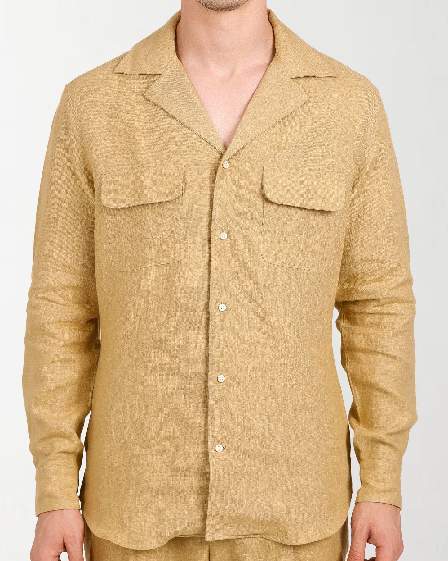 Camp Collar Shirt in Goldish Yellow Linen