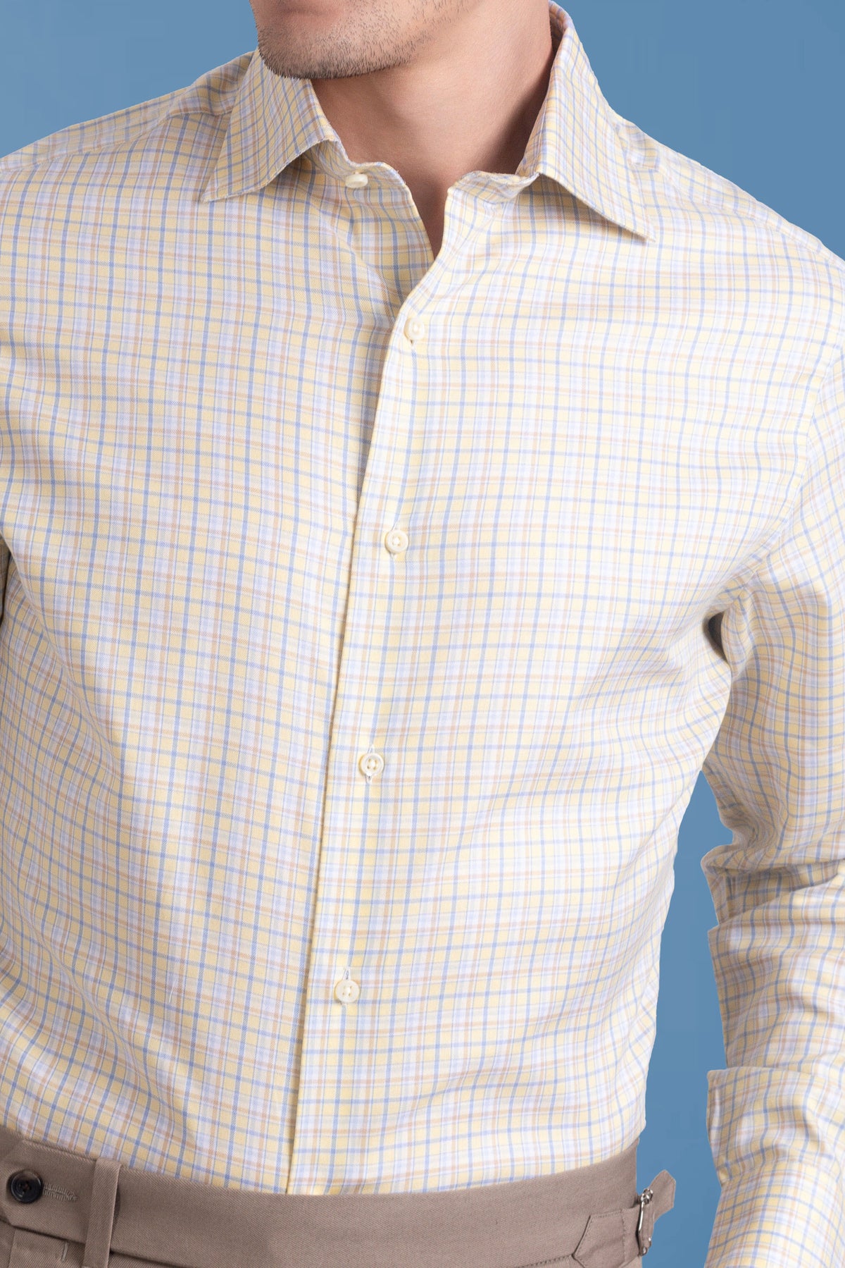 Soft Yellow Blue Tatersall Shirt - 4