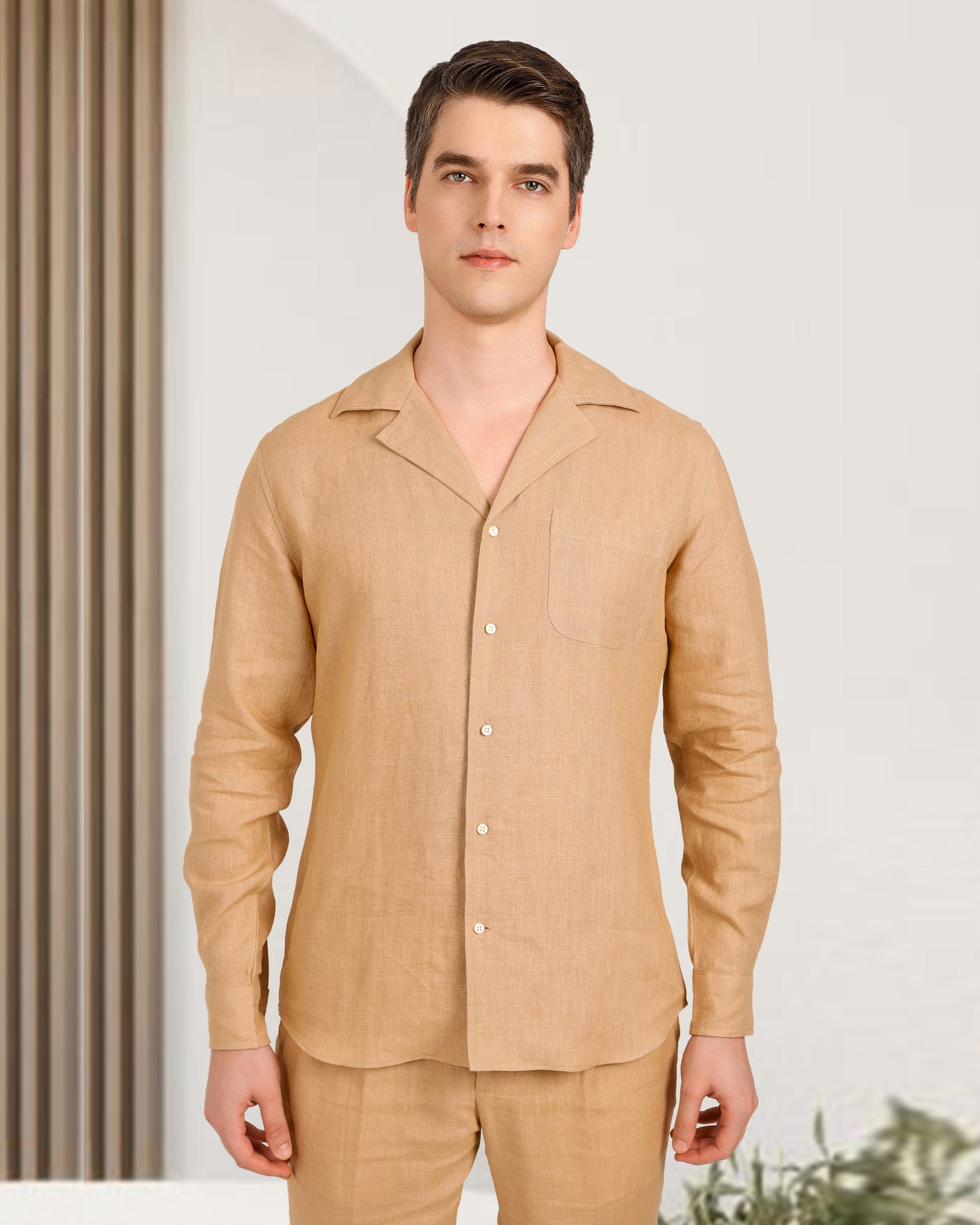 Camp Collar Shirt in Golden Linen