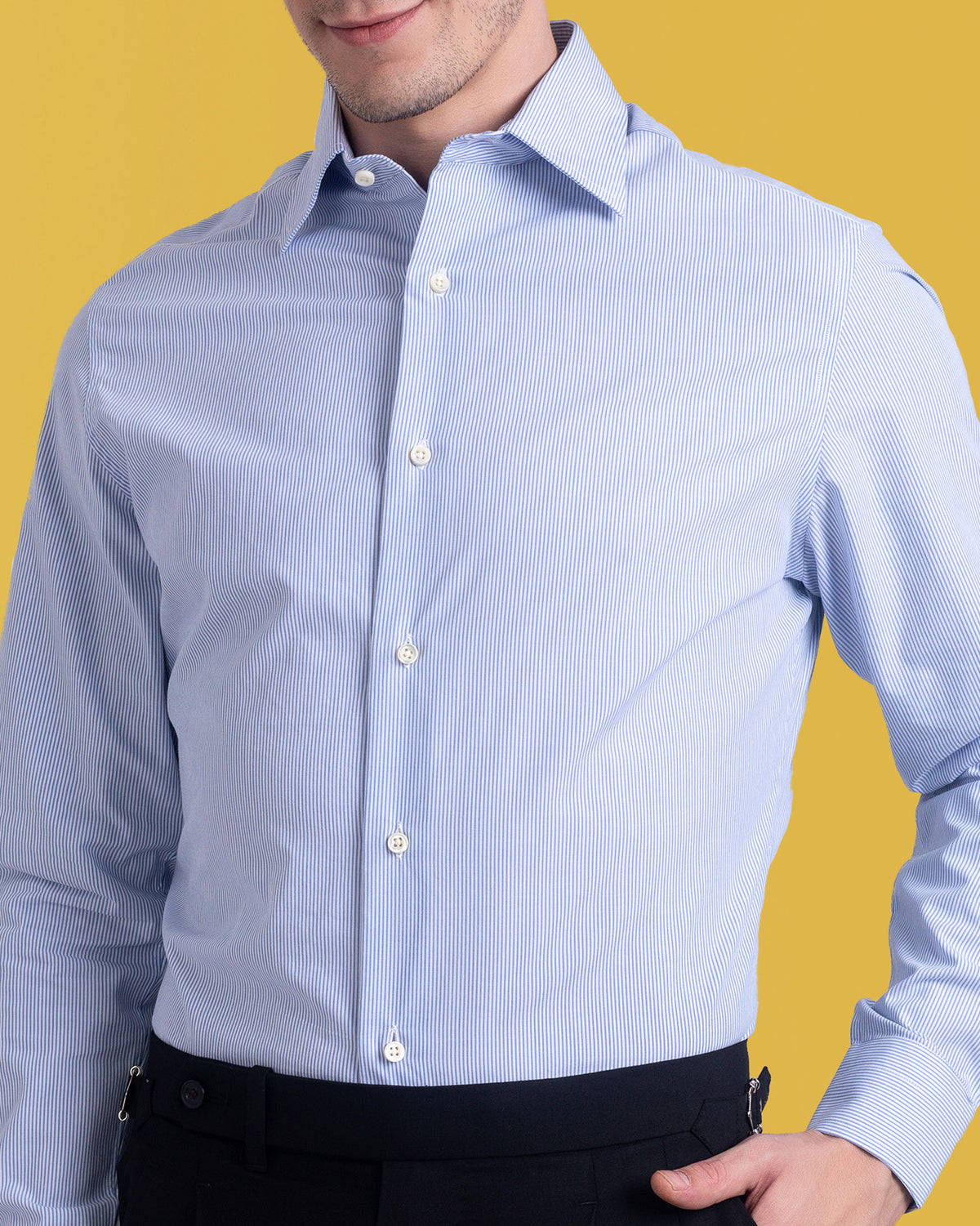 Blue Pin Stripes on White Shirt - 1