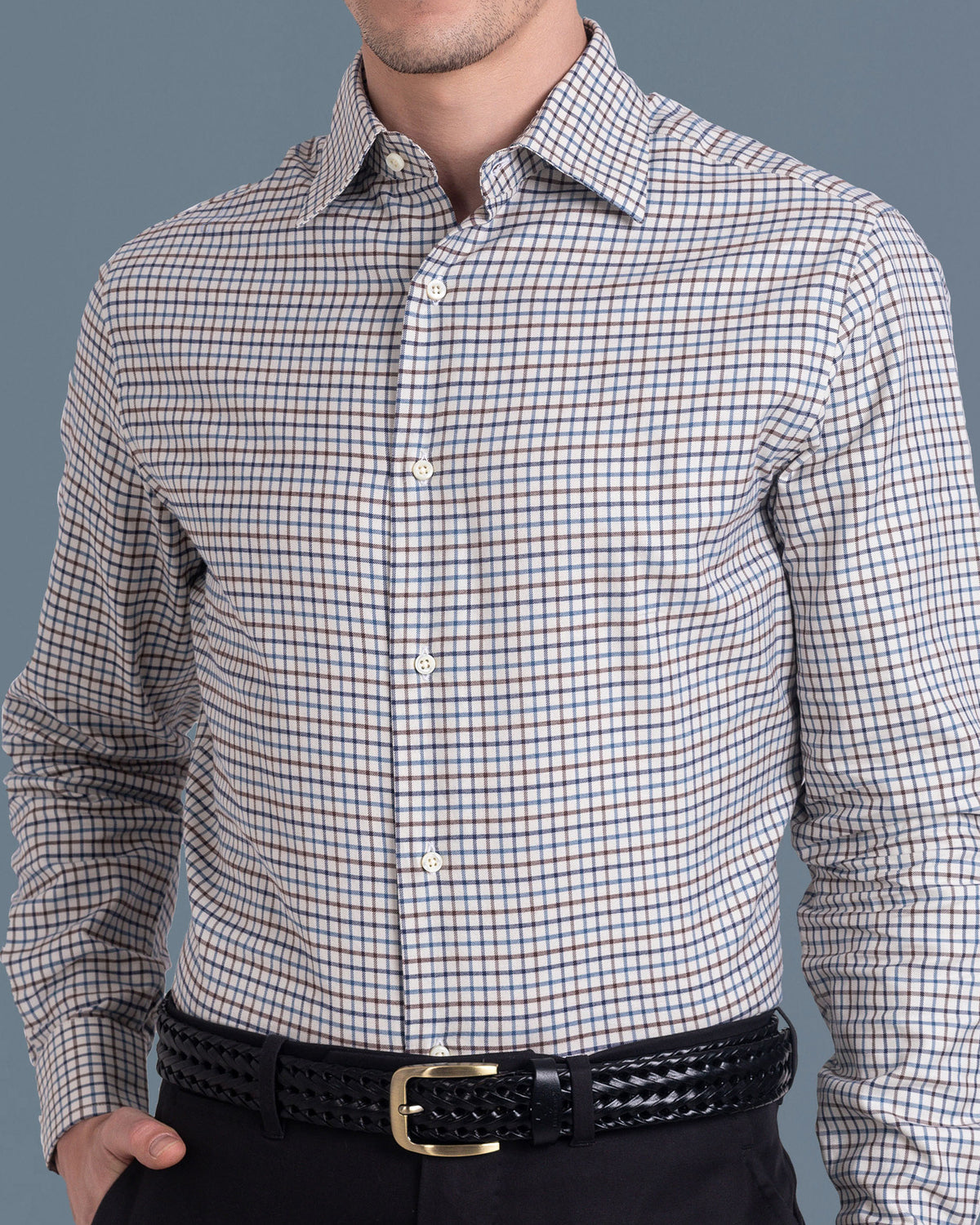 Brown Blue Tattersall Checks Twill Flannel - 1