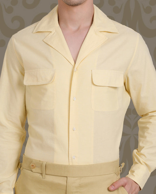 Camp Collar Shirt in Pale Yellow Fresco Chambray