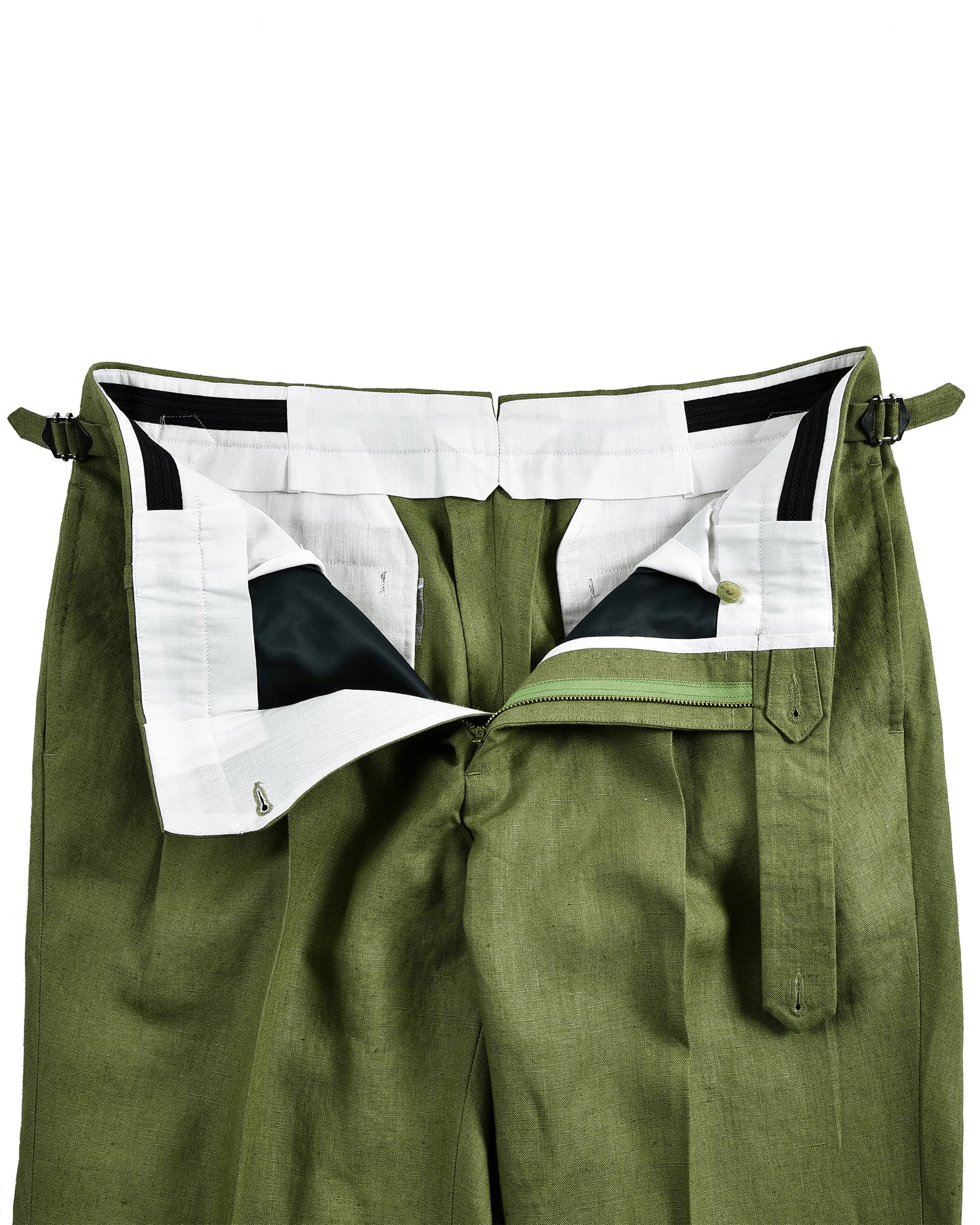 Pleated Fern Green Linen Dress Pant