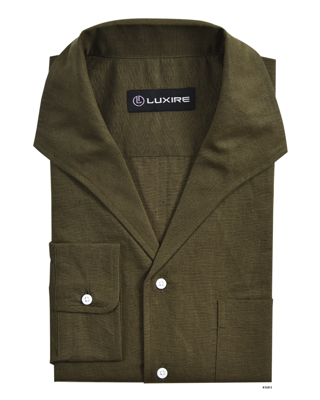 Summer Olive Linen Shirt with one piece collar placket - 7