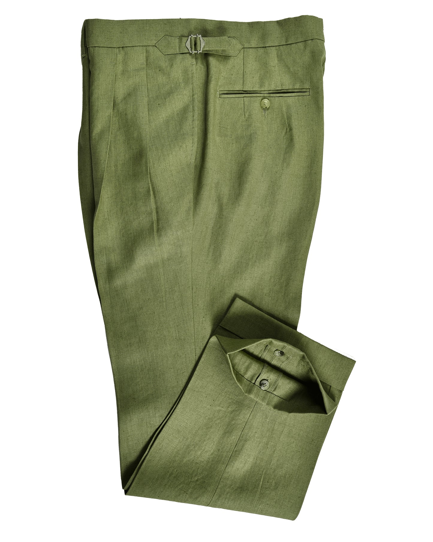 Pleated Fern Green Linen Dress Pant