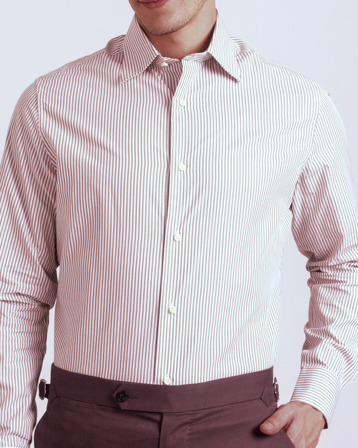 Brown White Candy Stripes Shirt - 1