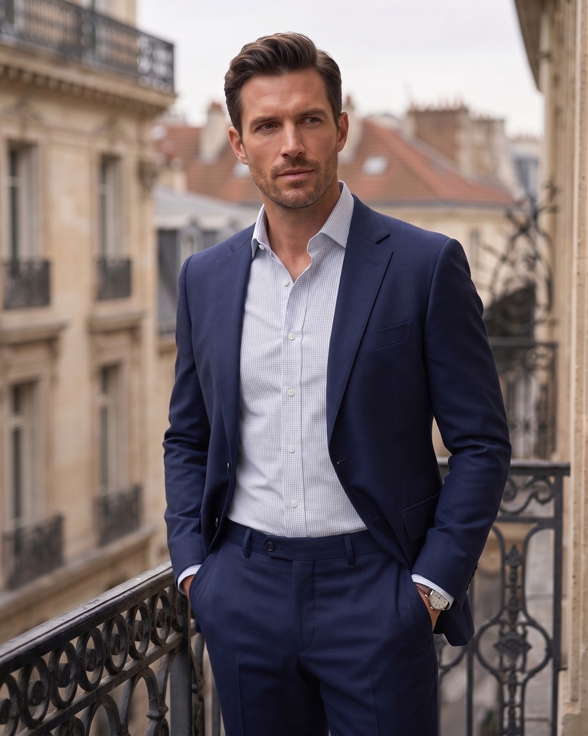 Wrinkle-Resistant Blue Graph Checks on White Twill Shirt - 2