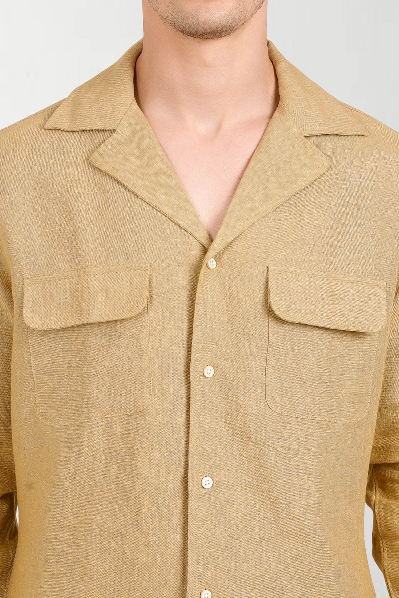 Camp Collar Shirt in Goldish Yellow Linen