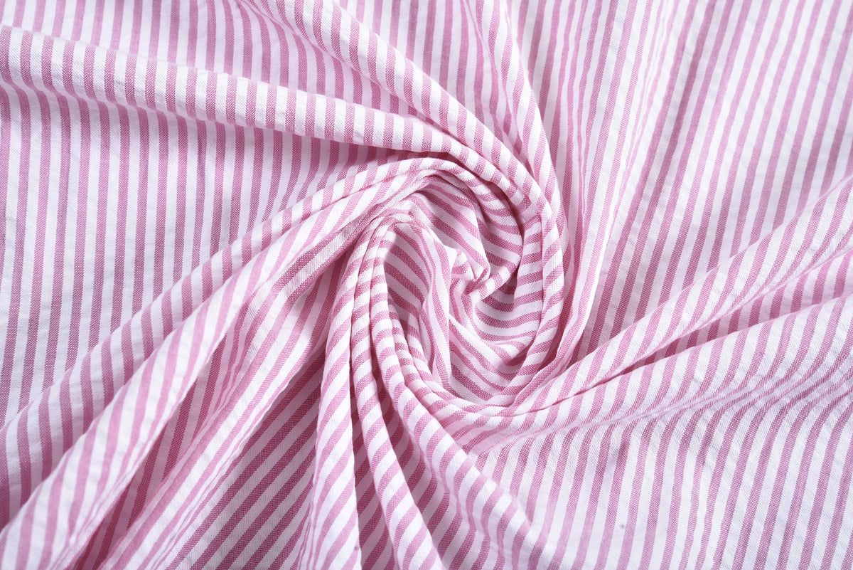 Pink on White Seersucker Candy Stripes - 5