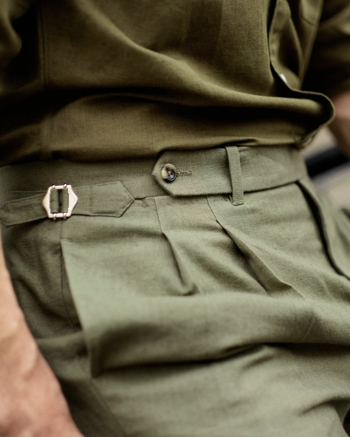 Linen Fresco Olive Green Dress Pant - 3