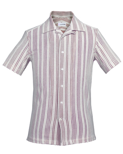 Summer Camp Collar Casual Shirt in White and Maroon Stripes