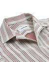 Summer Camp Collar Casual Shirt in White and Maroon Stripes
