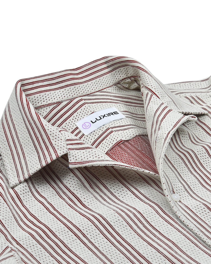 Summer Camp Collar Casual Shirt in White and Maroon Stripes