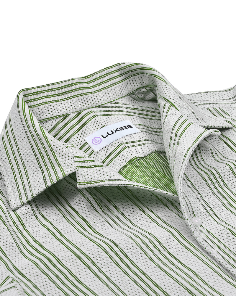 Summer Camp Collar Casual Shirt in White and Green Stripes