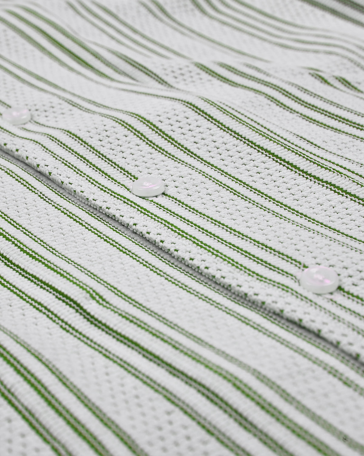 Summer Camp Collar Casual Shirt in White and Green Stripes - 7