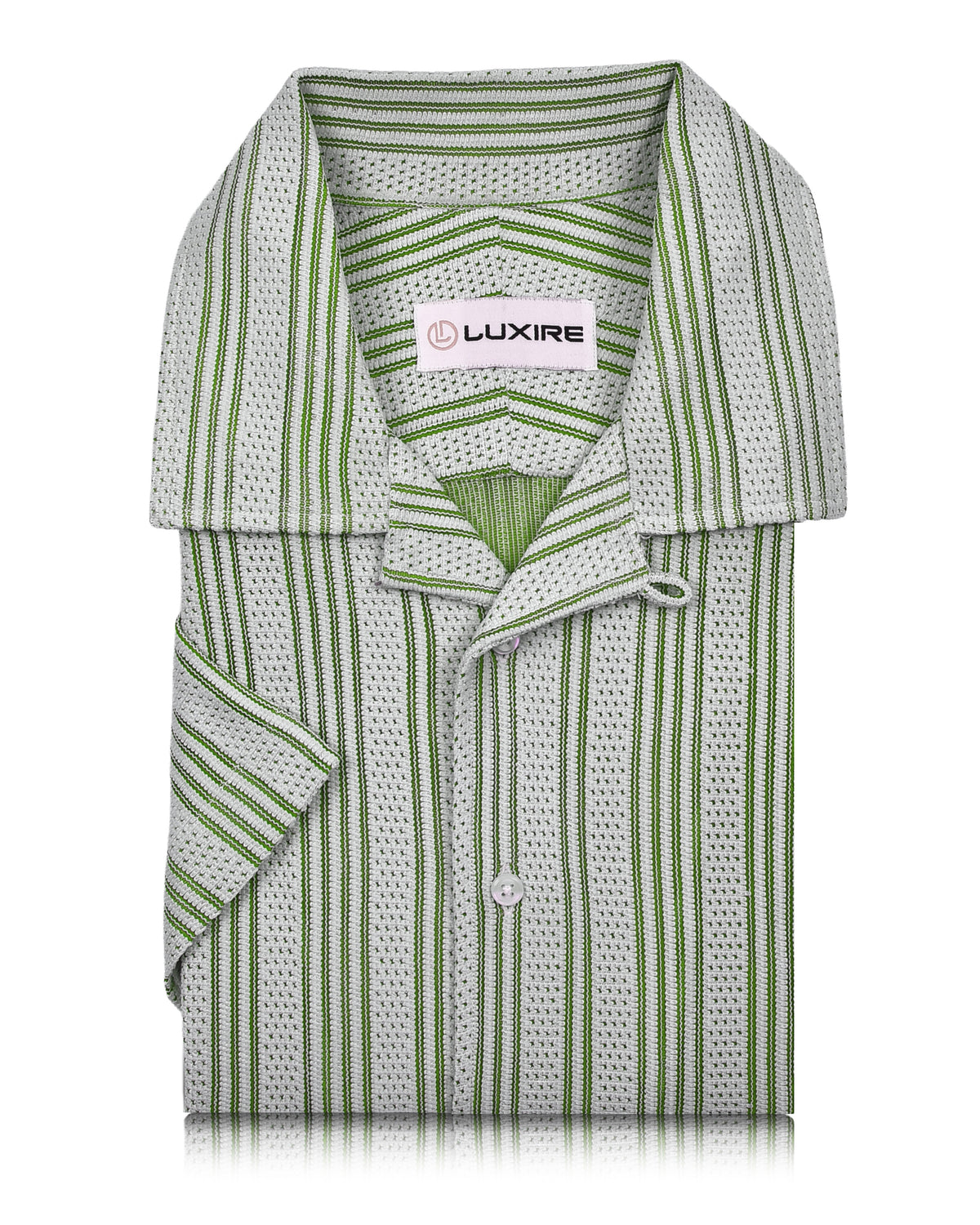 Summer Camp Collar Casual Shirt in White and Green Stripes - 8