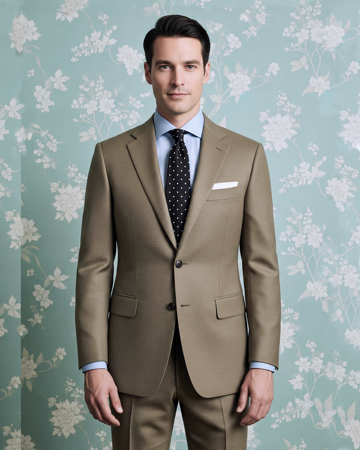 Dugdale Olive Beige Wool Flannel  suit - 1